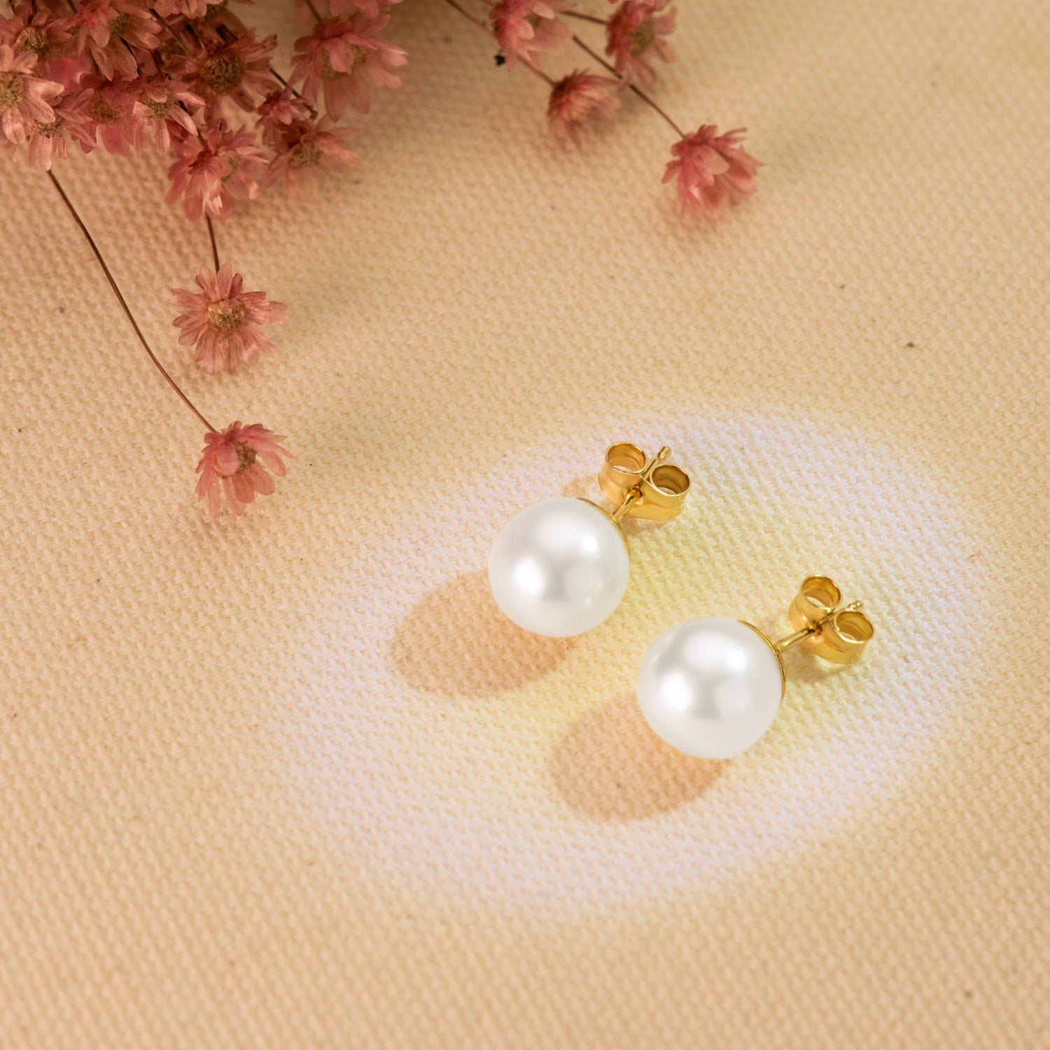 Boucles d'oreilles Perles de Culture Or Jaune 18K 9-95 mm Fermoir Poussettes Papillon