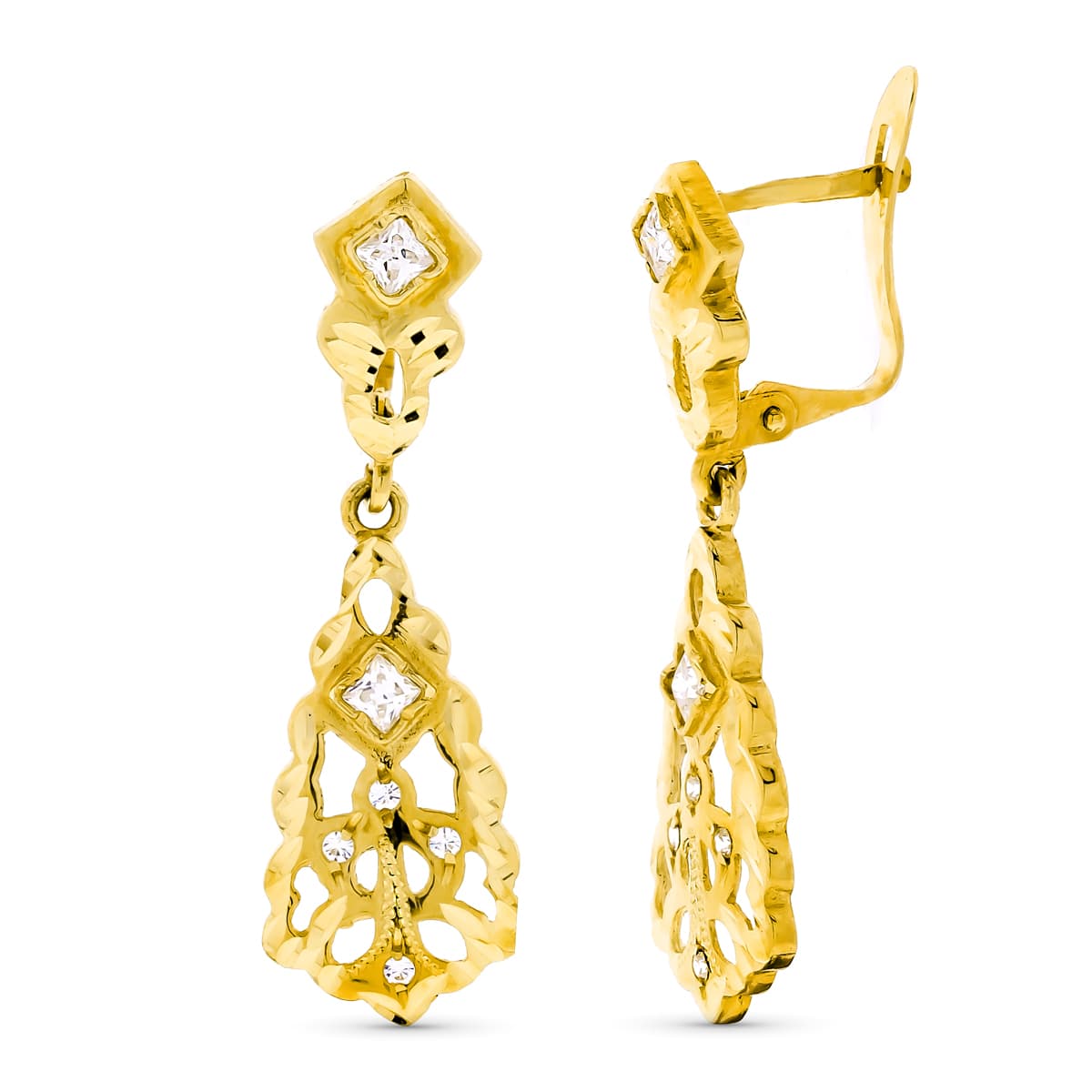 18K Boucles d'oreilles en Or Cuban Fermoir Poussettes Papillon
