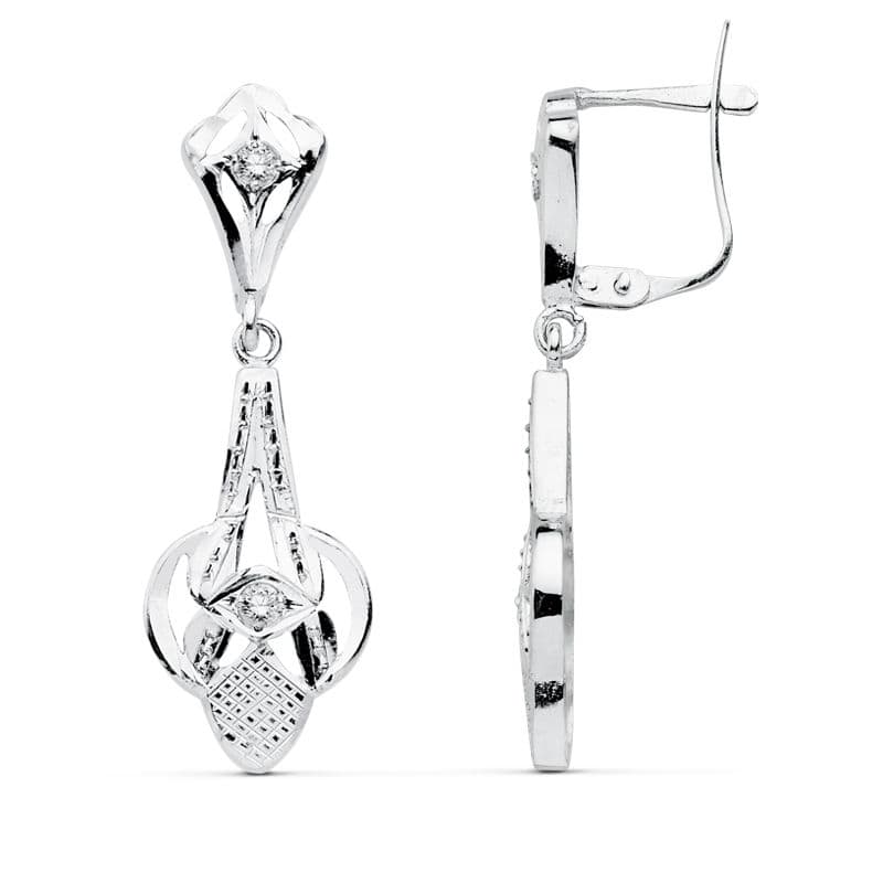 18K Boucles d'oreilles en Or Blanc Catalan