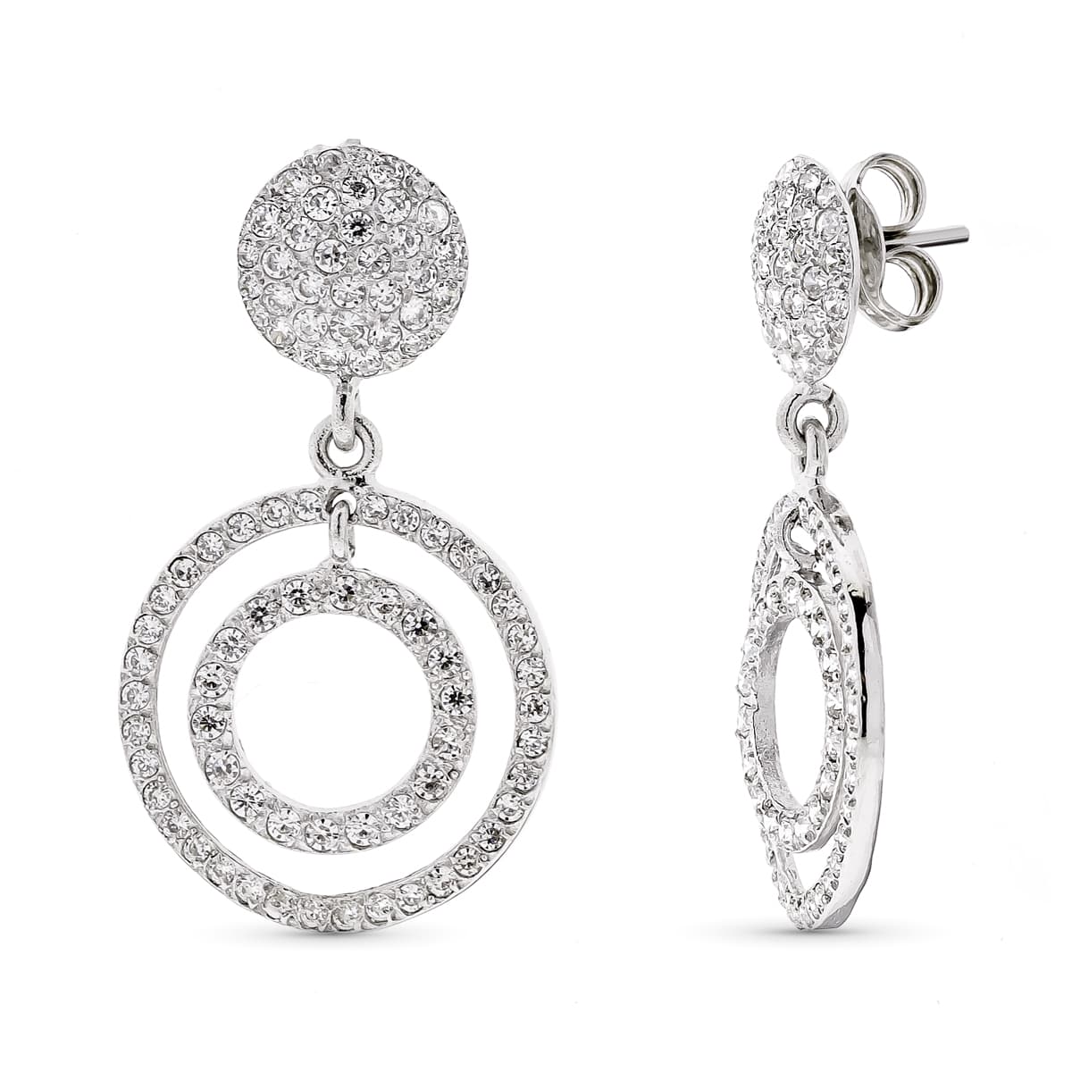 Pendientes Oro Blanco 18K y Circonitas con Cierre Cochecito Mariposa