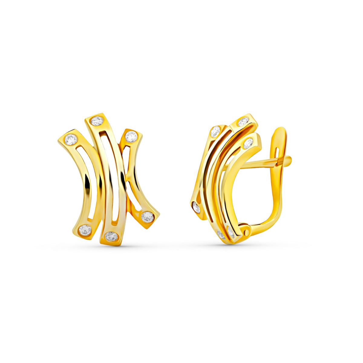 18K Zirconia Earrings 16X11 mm Catalan Clasp