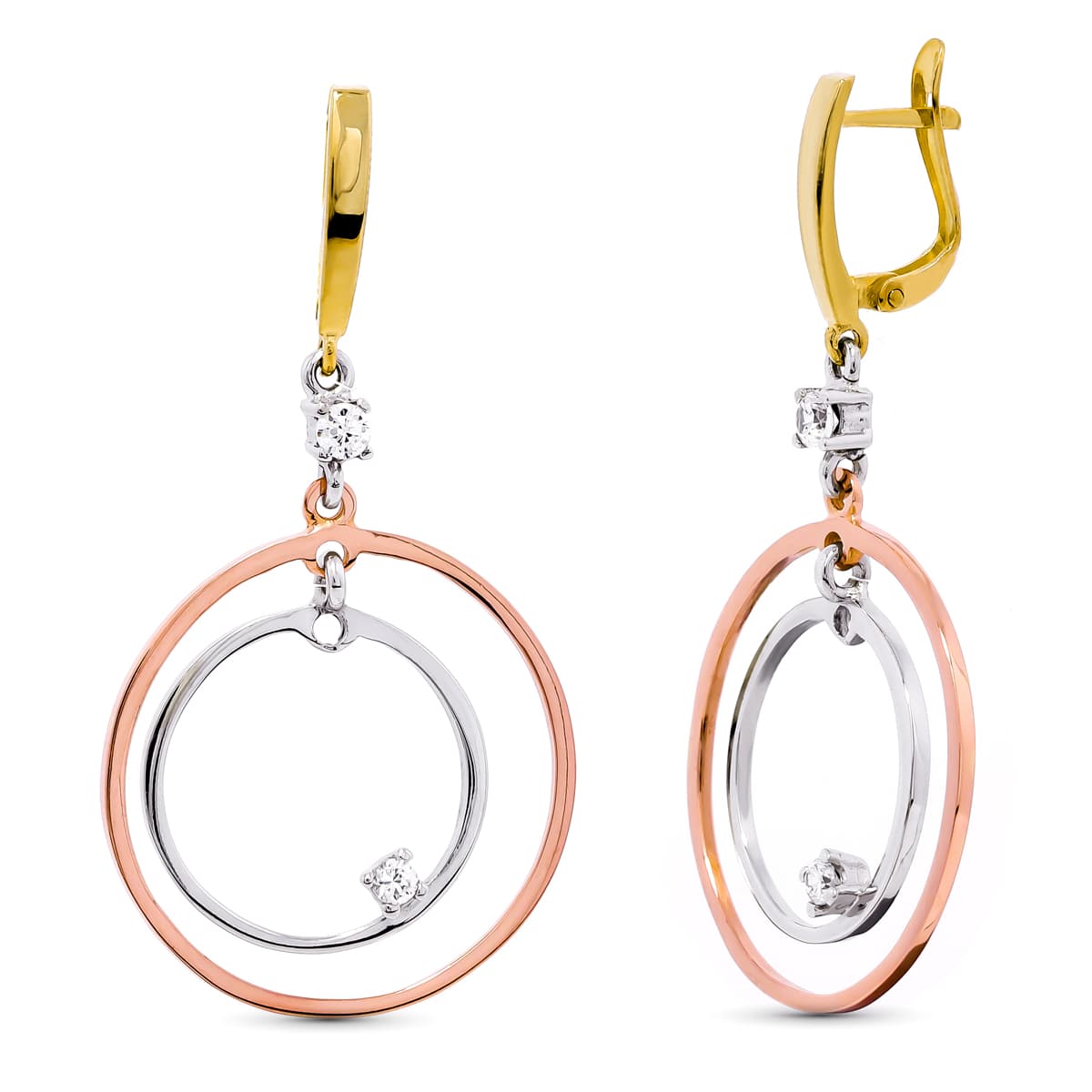 18K 3 Gull Zirkon Øredobber 45 X 24 mm