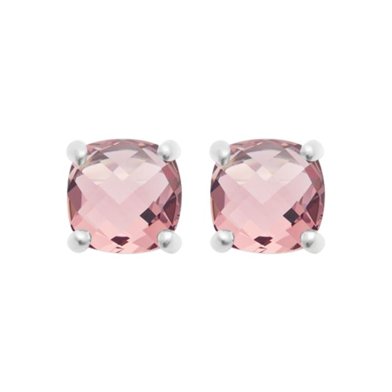 Square - Pink - Silver - Earrings
