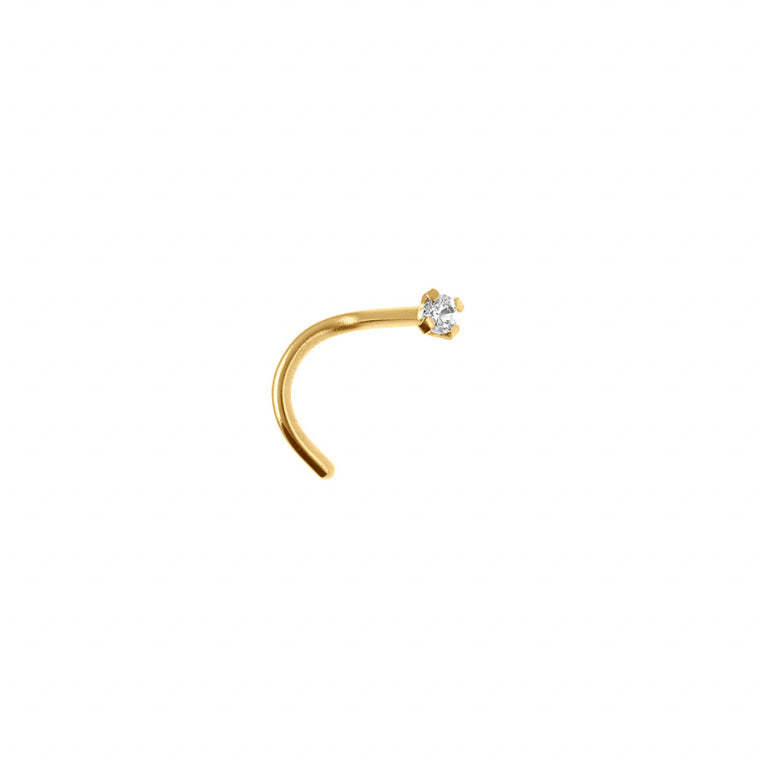 Piercing nez forme incurvée en acier doré avec oxyde blanc