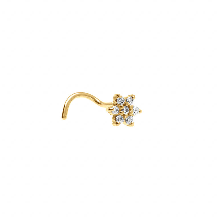 Piercing nez fleur en acier doré avec oxydes blancs