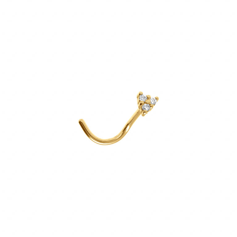 Piercing nez triangle en acier doré avec oxydes blancs