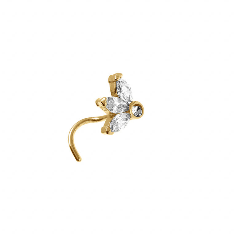 Piercing nez fleur en acier doré avec oxydes blancs