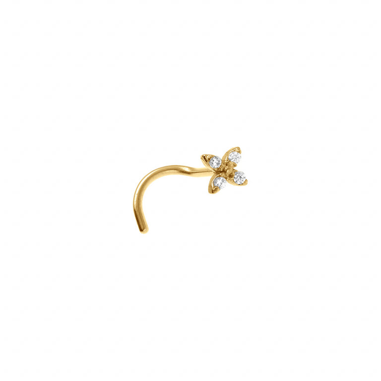 Piercing nez fleur en acier doré avec 4 oxydes blancs