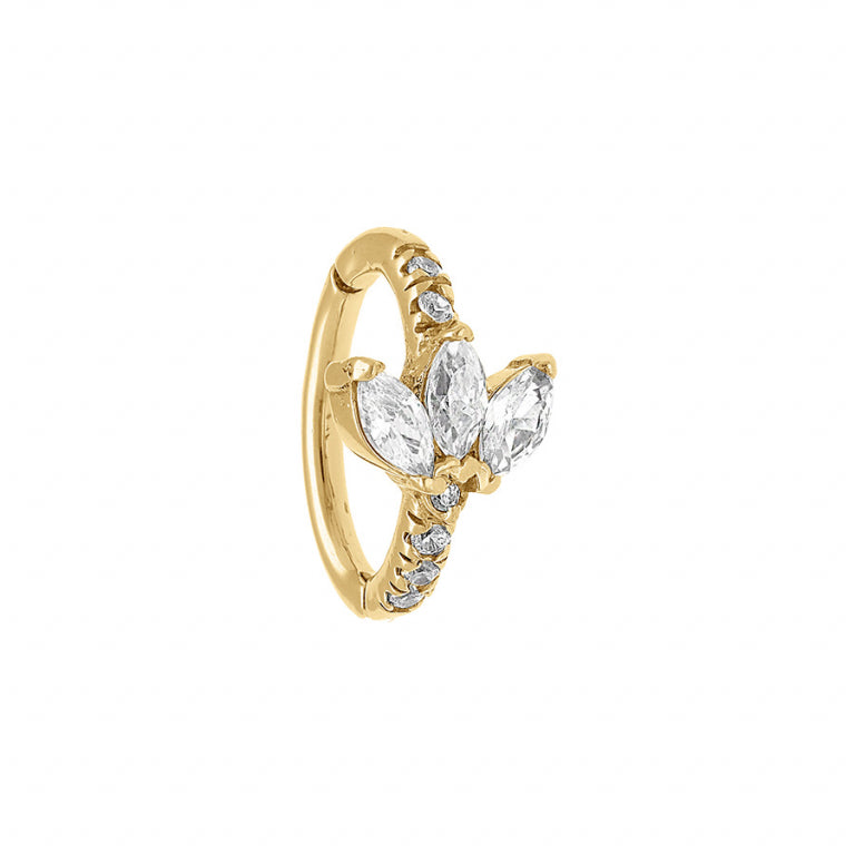 Piercing motif floraison en acier doré avec oxydes de zirconium transparents