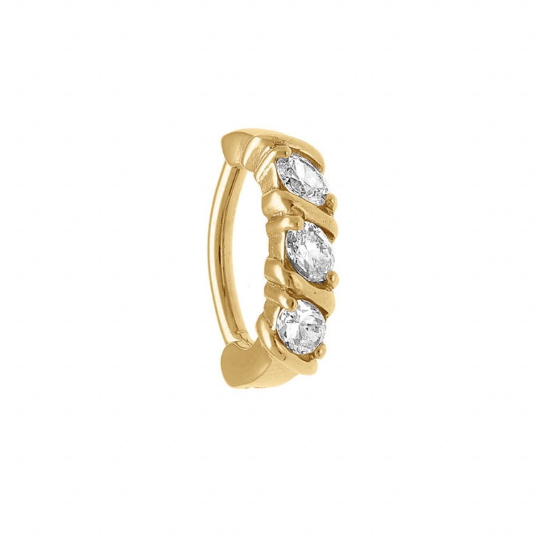 Piercing nombril en acier doré avec oxydes de zirconium blancs