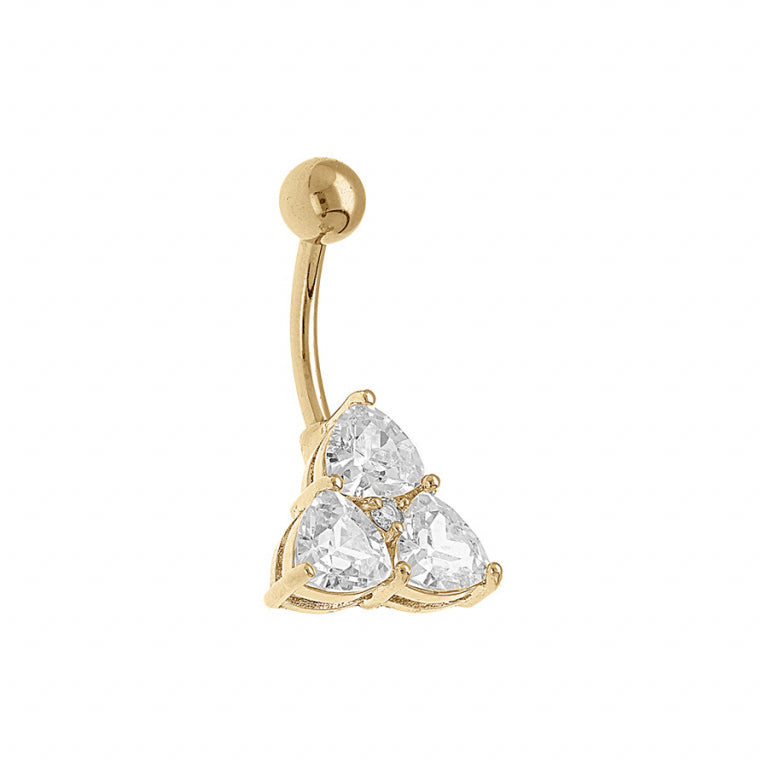 Piercing nombril triangle en acier doré avec oxydes de zirconium blancs