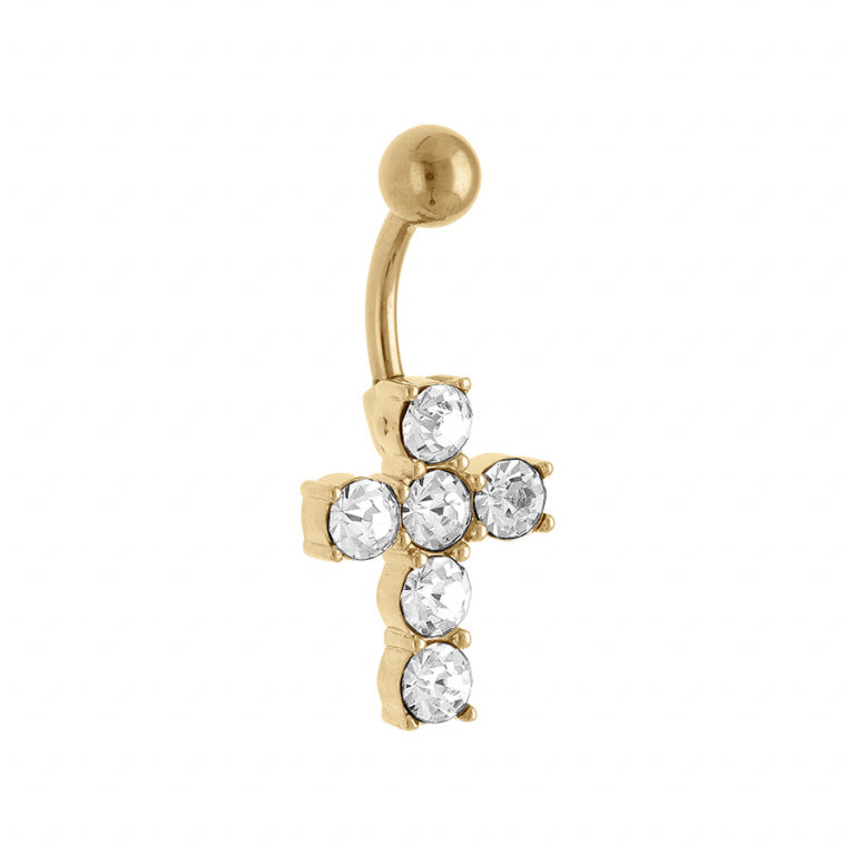 Piercing en acier doré croix avec oxydes blancs