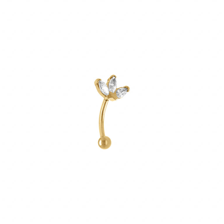 Piercing oreille rook et arcade en acier doré avec oxydes blancs