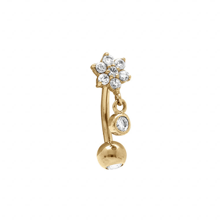 Piercing acier motif fleur avec oxydes de zirconium