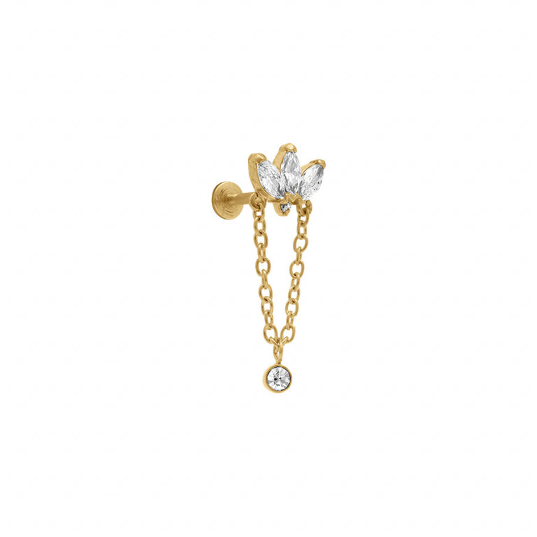 Piercing helix en acier doré avec oxydes de zirconium blancs
