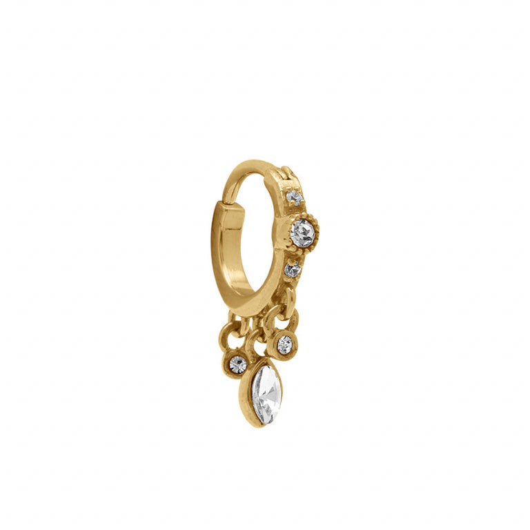 Piercing en acier doré anneau pampille avec oxydes blancs