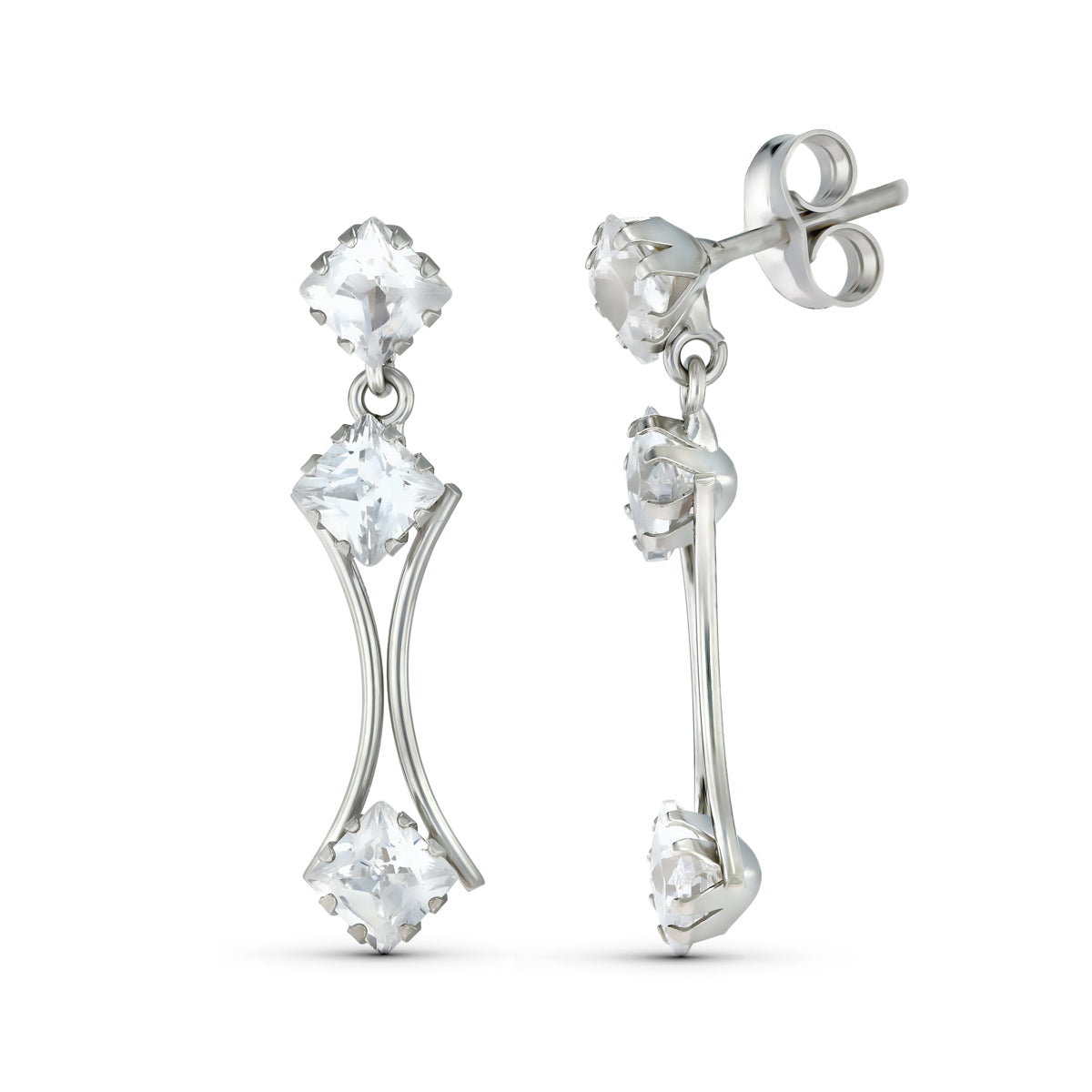 18K Boucles d'oreilles Zircons 25 X 6 mm