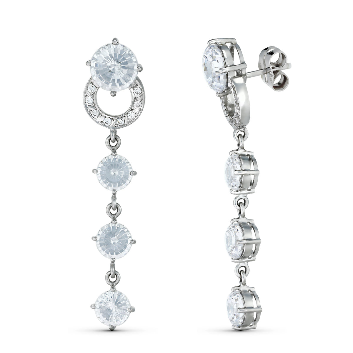 Pendientes Oro Blanco 18K Circonitas 46 X 10 mm