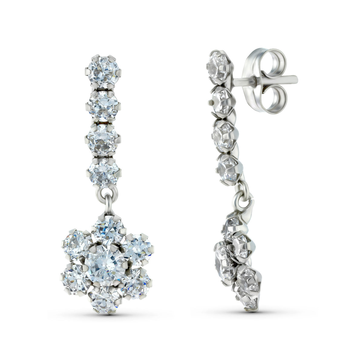 18K Boucles d'oreilles Or Blanc Zircons 25 X 9 mm
