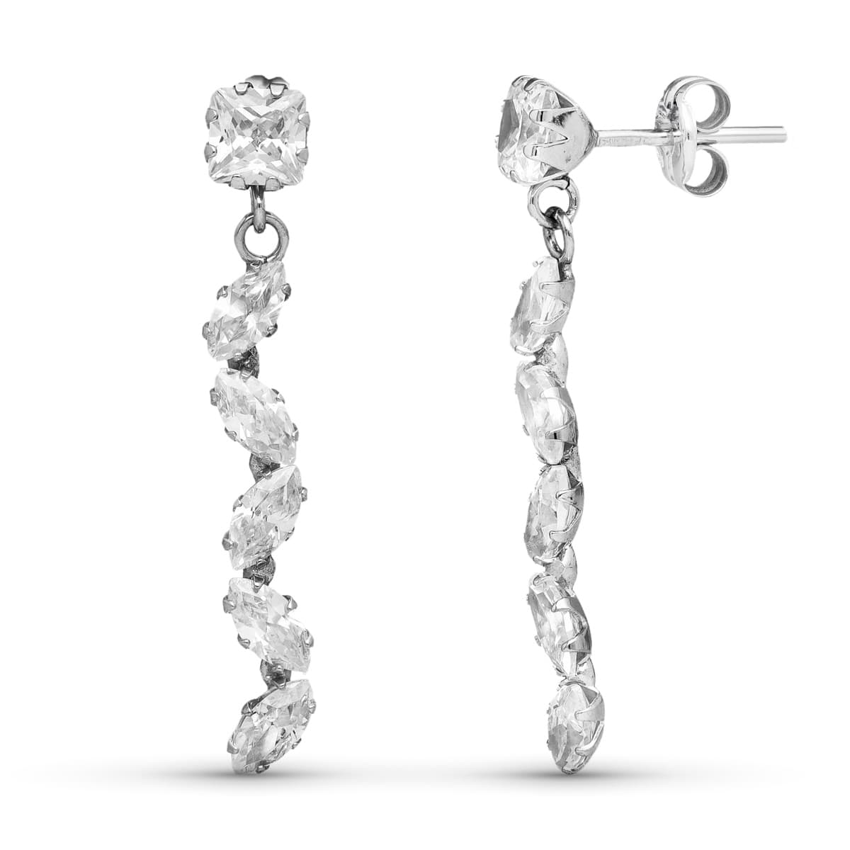 18K Boucles d'oreilles en Or Blanc Fermoir Poussettes Papillon