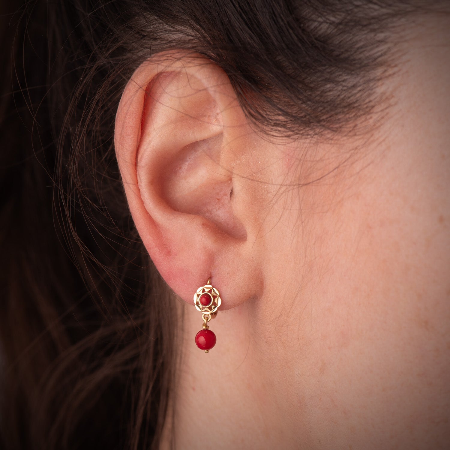 Boucles d'oreilles Or Jaune 18K Coraline Cubaine 15X6 mm Fermoir Catalan