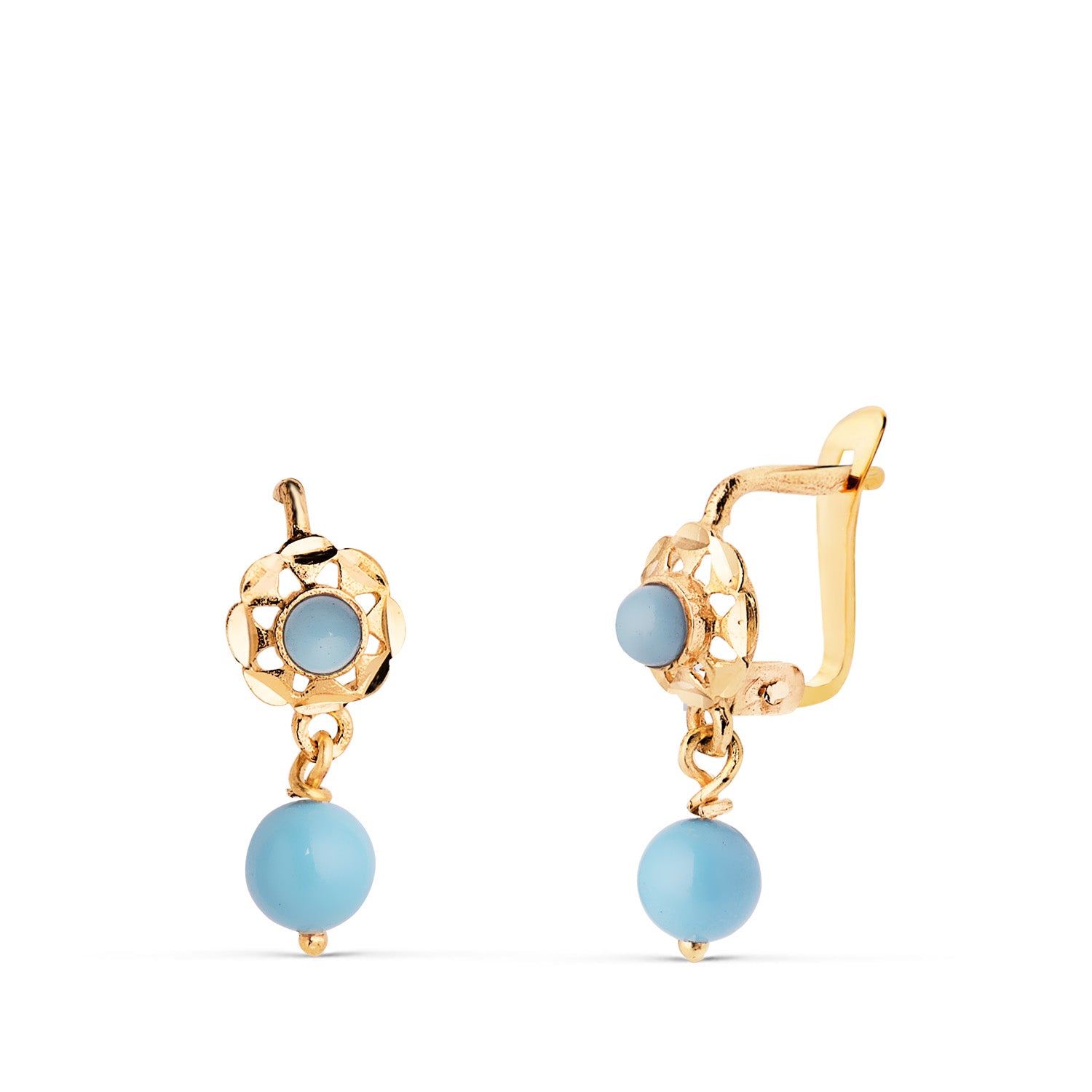 Pendientes Oro Amarillo 18K Turquesas 15X6 mm