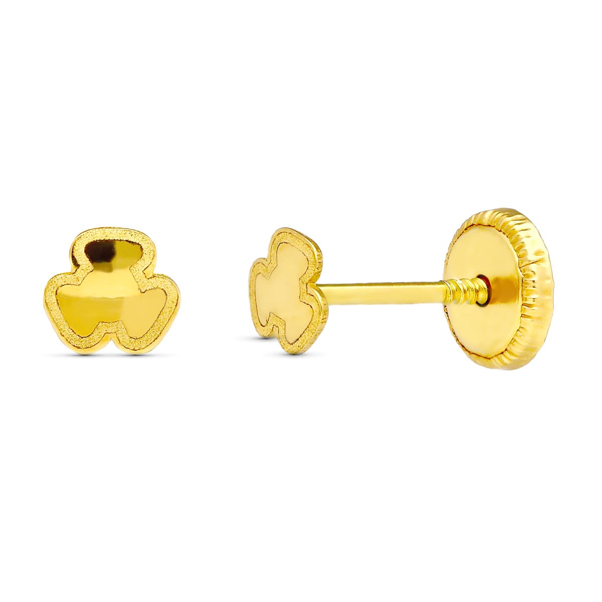 18 Ayar Sarı Altın Yonca Küpe 3,5 mm Vidalı Toka