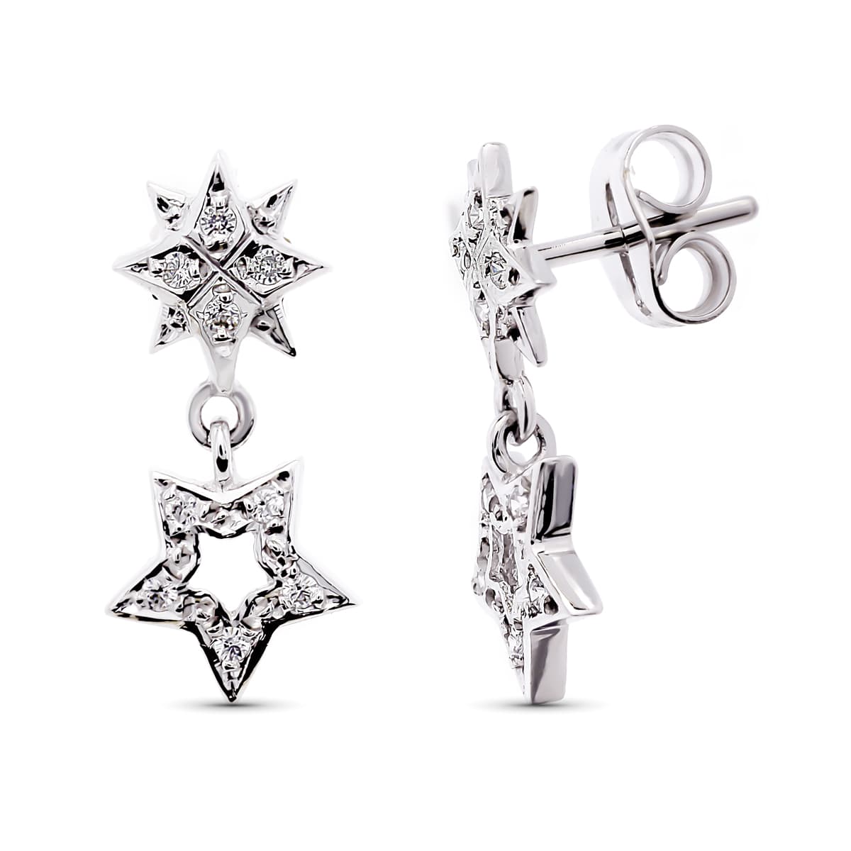 Pendientes Oro Blanco 18K Circonitas Estrella 17X8 mm