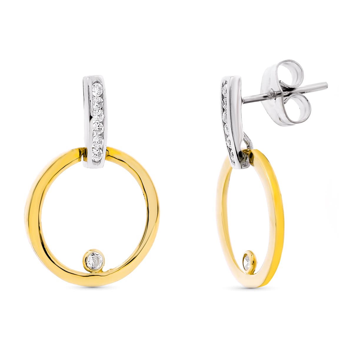 Brincos em ouro bicolor 18K e zircônia 21 x 14 mm