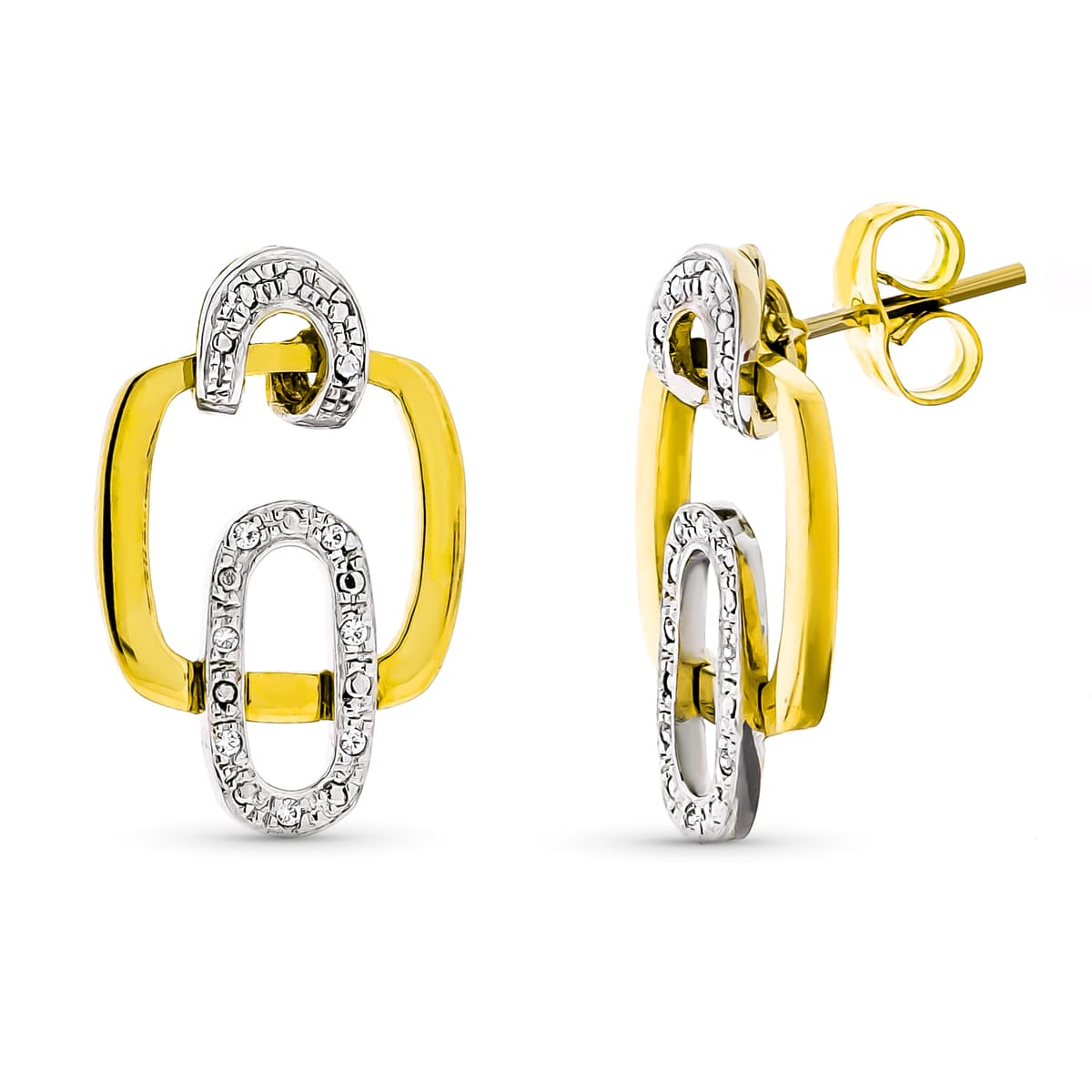 18K Two-tone Gold and Zircon Earrings with Butterfly Push Clasp