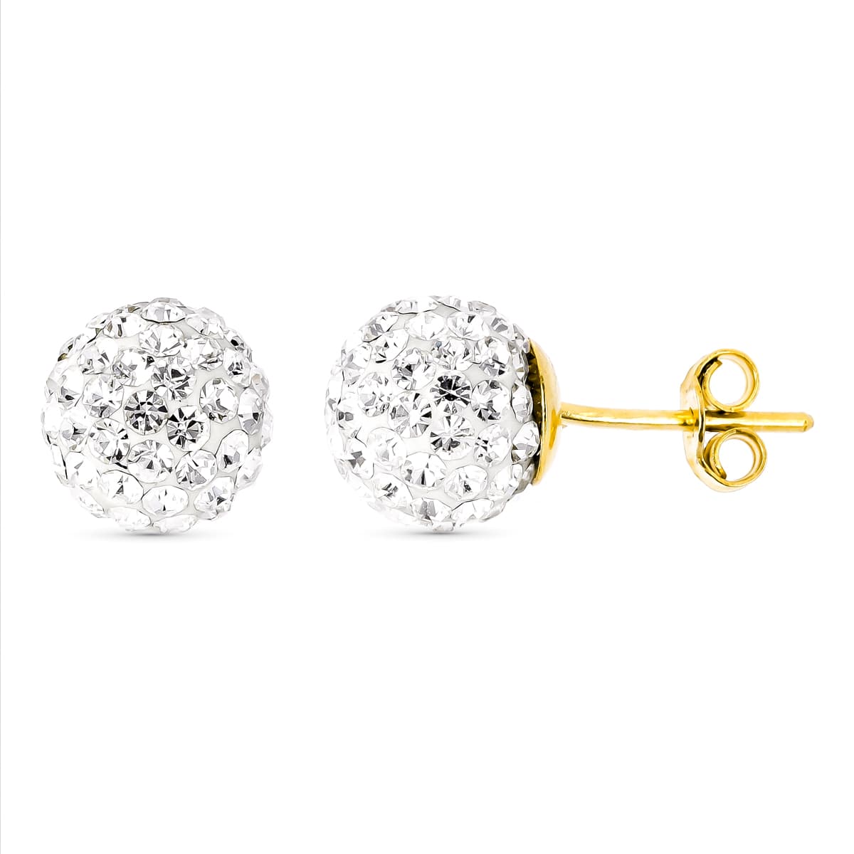 Boucles d'oreilles Or Jaune 18K Boule Zircon 8 mm Fermoir Poussettes Papillon