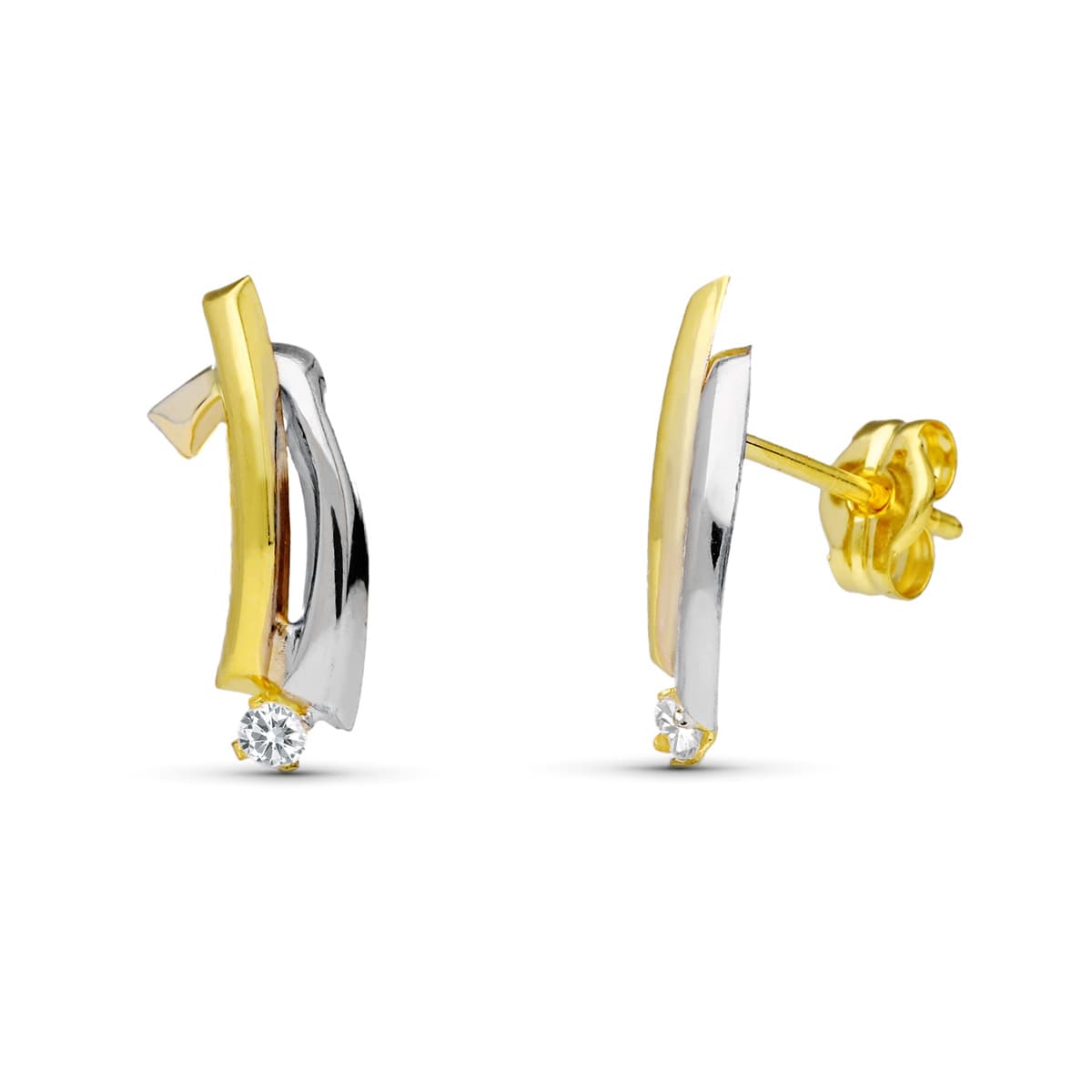 18K Boucles d'oreilles Zircon en Or Fermoir Poussettes Papillon