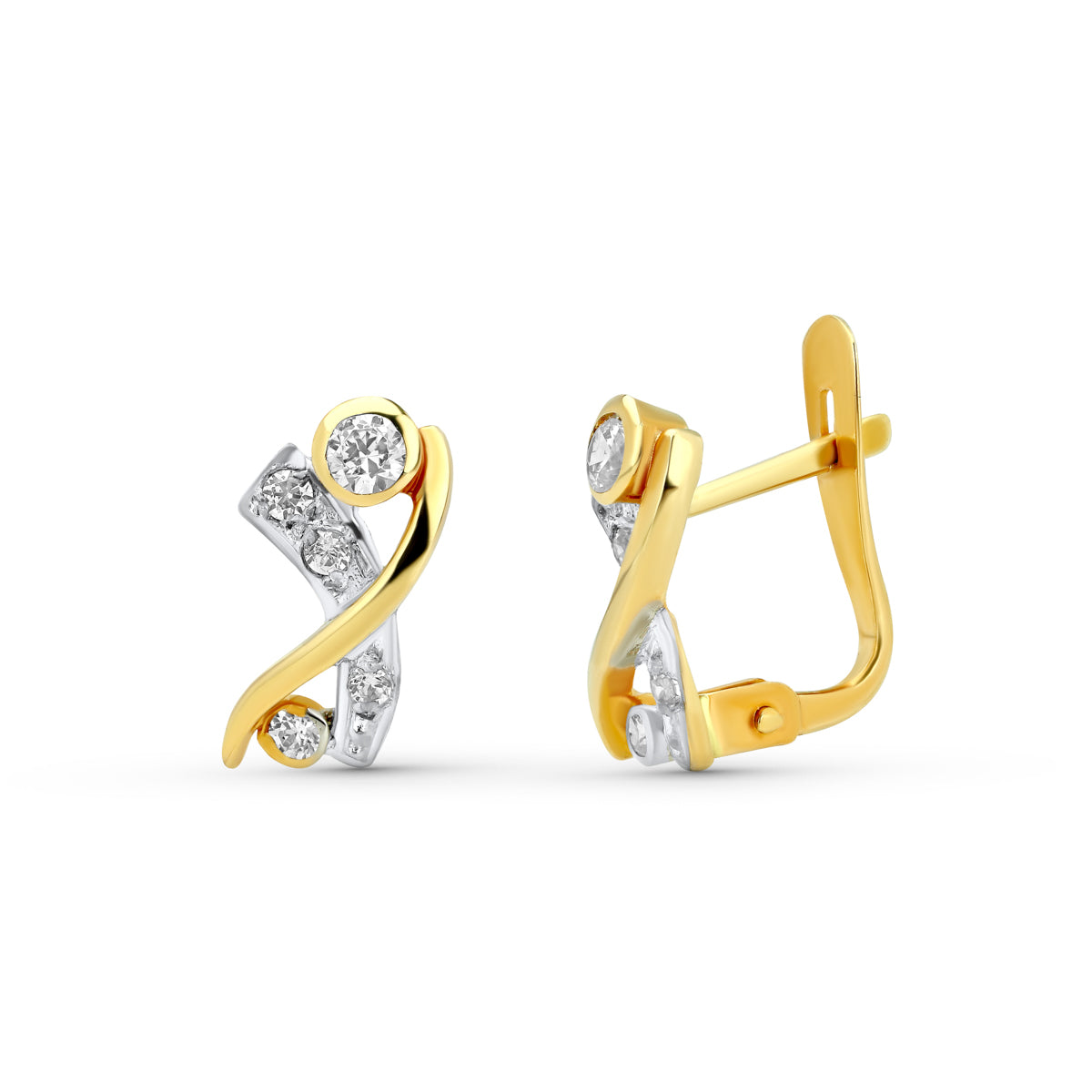 Cercei din aur de 18K Zirconiu bicolor 10X5 mm Închizătoare catalană
