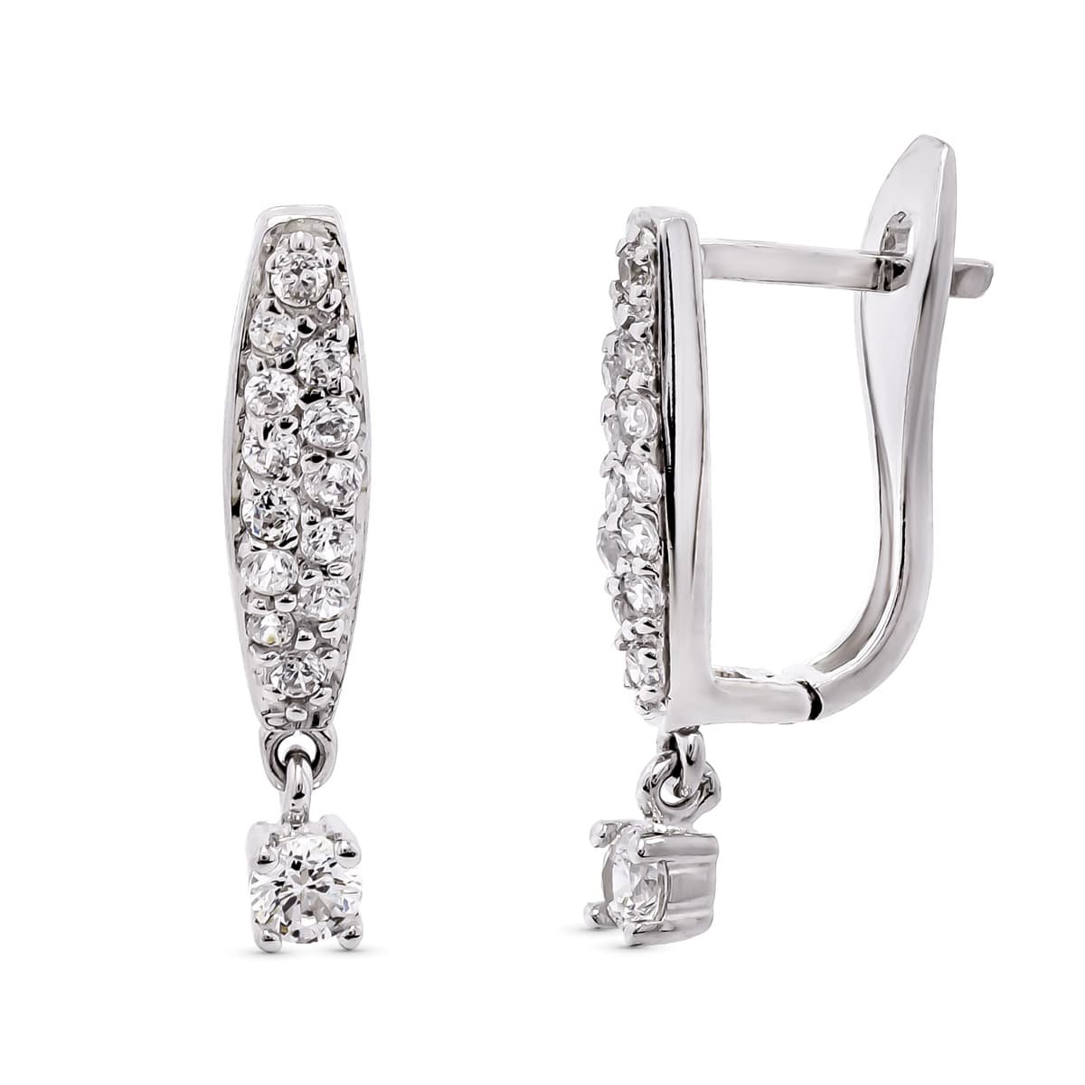 18K Boucles d'oreilles Or Blanc avec Zircons 20 X 4 mm