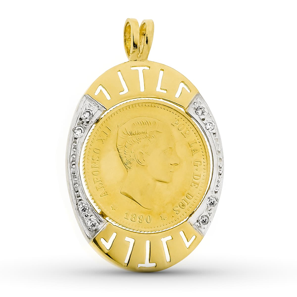 Mynthänge i 18K Tvåfärgat guld med Zirconia 37X24 mm