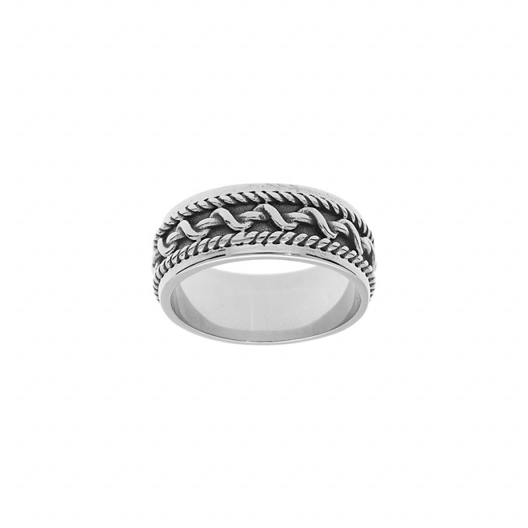 Steel rope pattern ring with patina finish