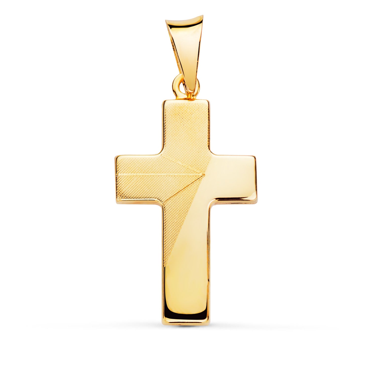 Croce in Oro Giallo 18K Cava Opaca e Brillante 27X15 mm