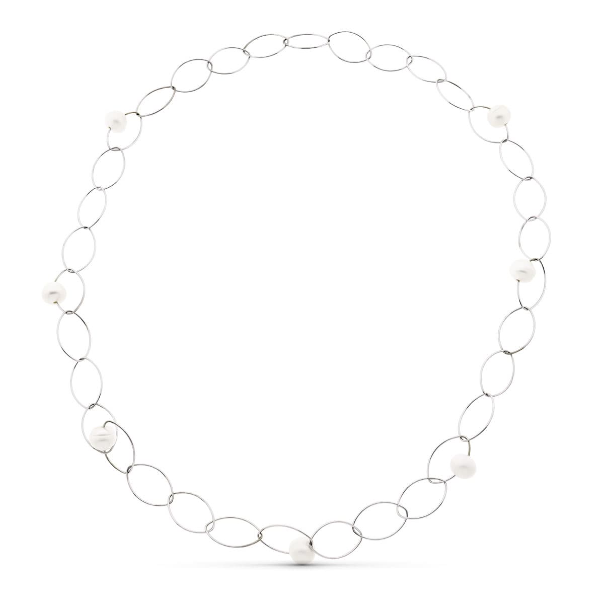 Collar Oro Blanco 18K 7 Perlas Cultivadas 86 Cm