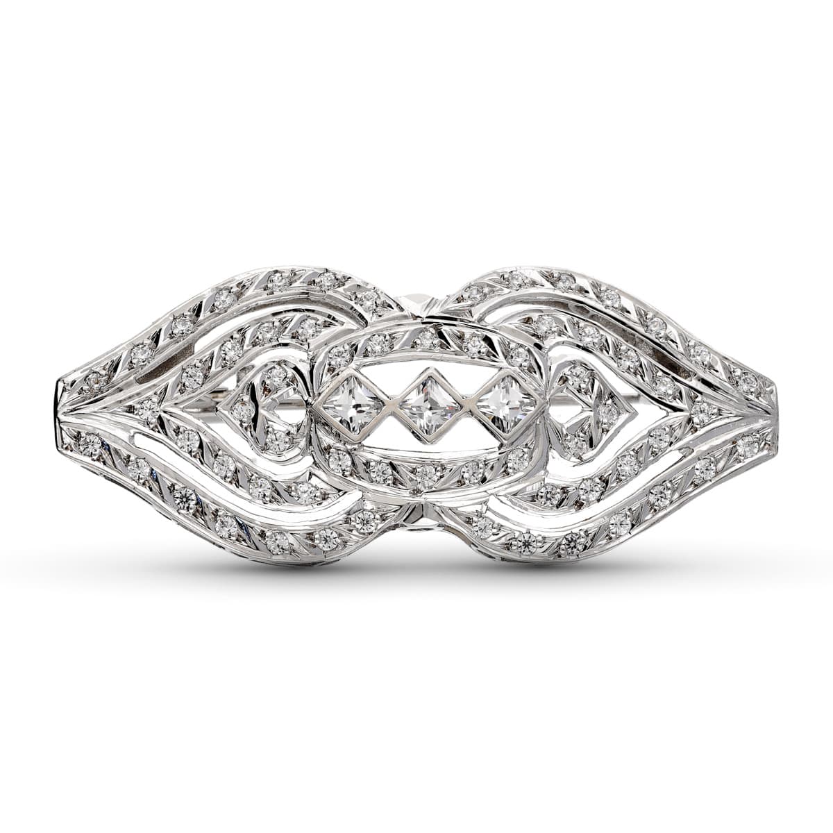 18K White Gold and Cubic Zirconia Brooch