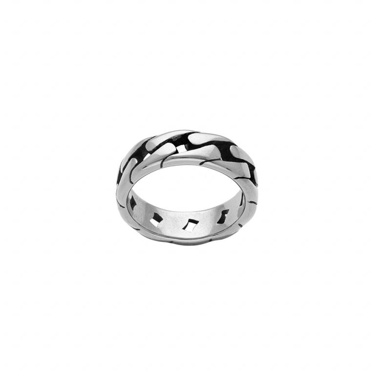 Bague maille patinée en acier vue de face