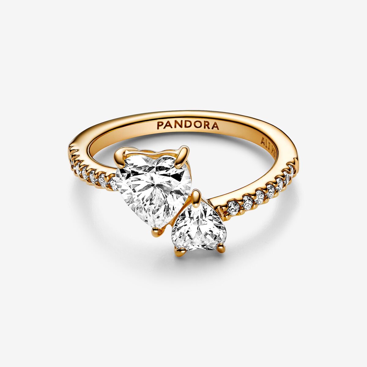 Double Heart - White &amp; Gold - Pandora Ring