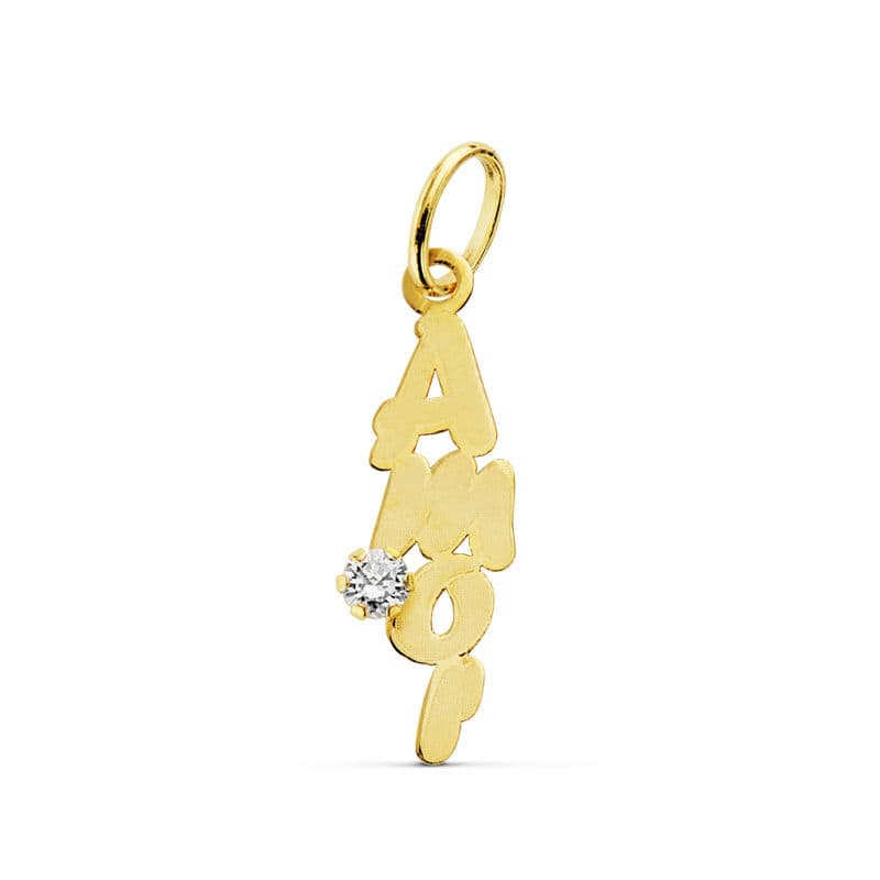 18 Ayar Sarı Altın Kübik Zirkonya Aşk Kolye 19X6 mm