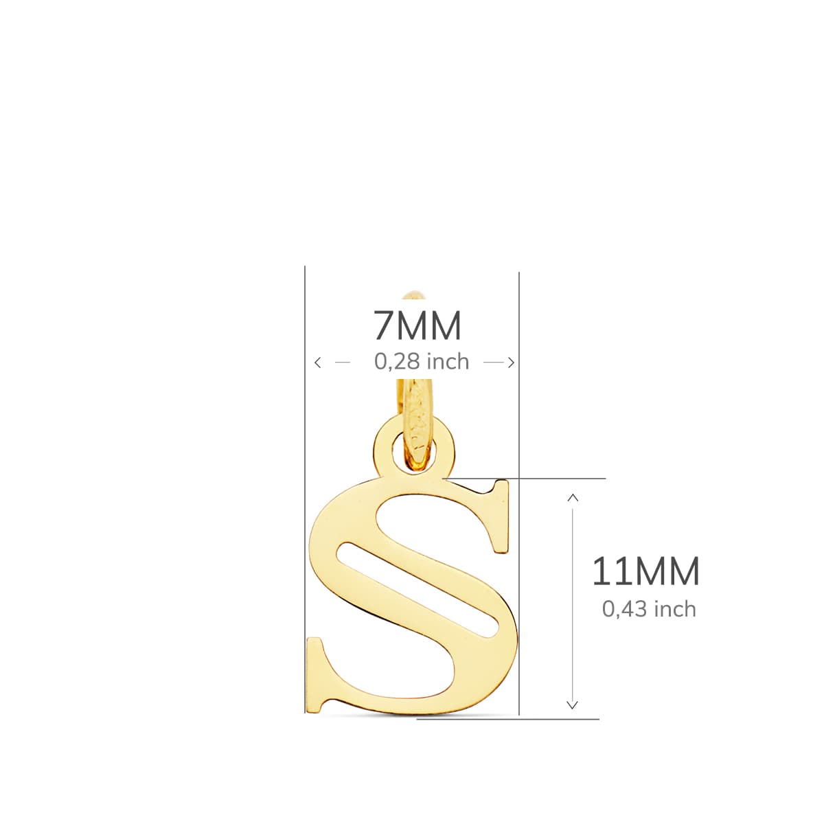 18K gult gull anheng Initial "s" 11X7 mm