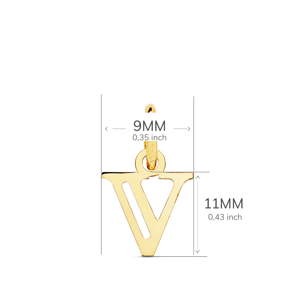 18K gult gull anheng Initial "v" 11X9 mm