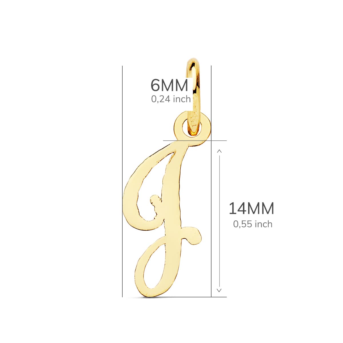 18K gult gull anheng Initial "j" 15X6 mm