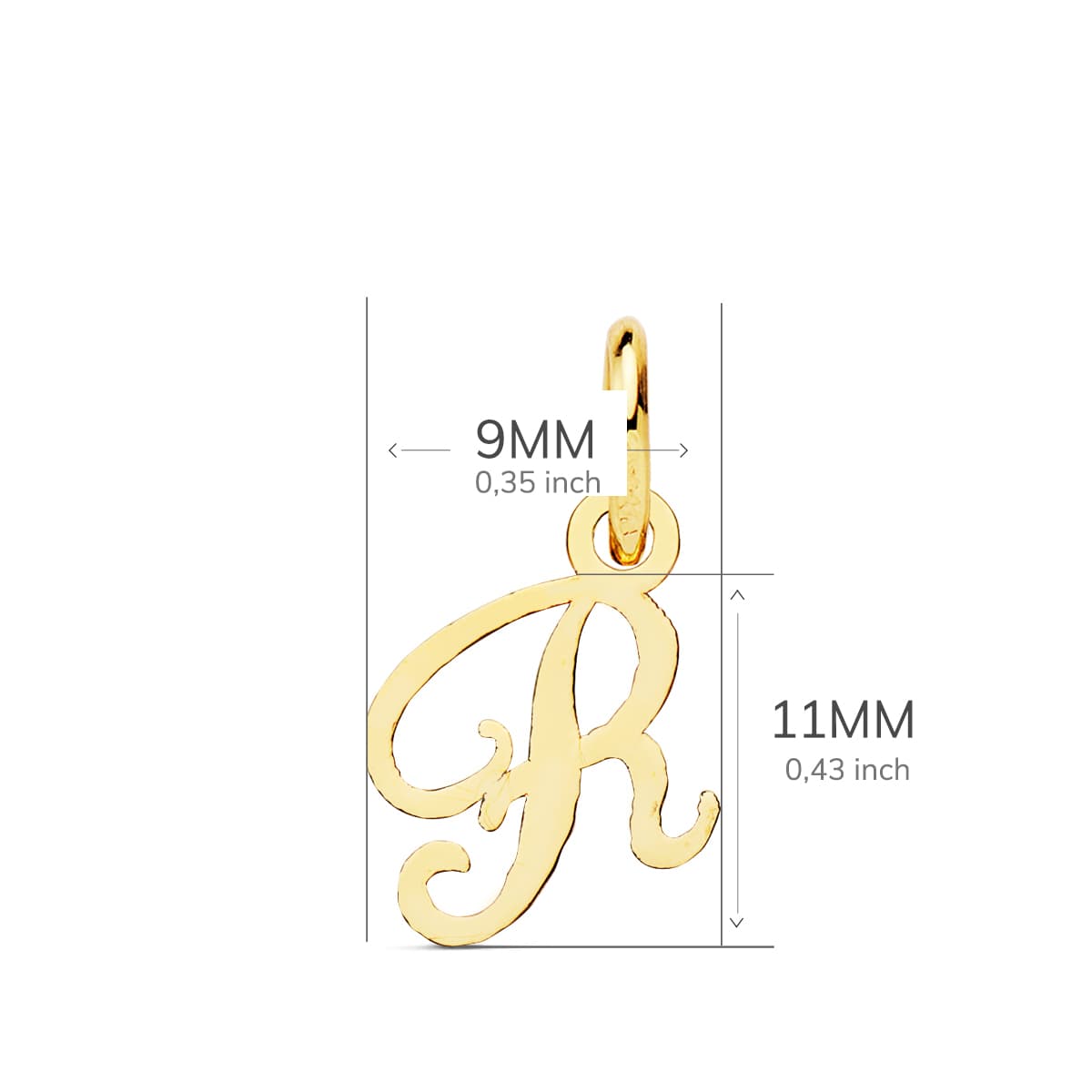 18K Pendentif Initial en Or "r" 11X9 mm