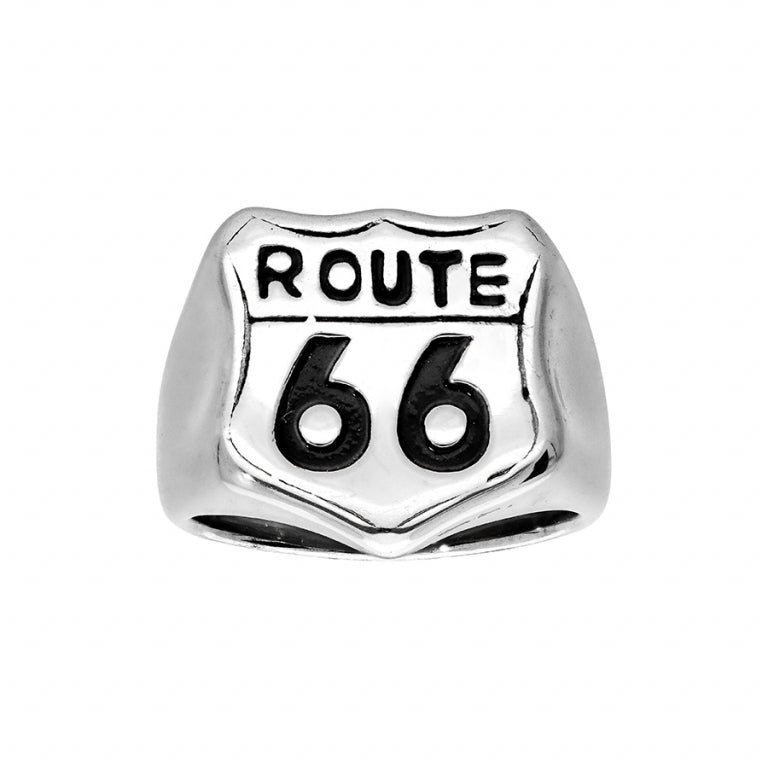 Route 66-motiefring van staal met zwarte hars