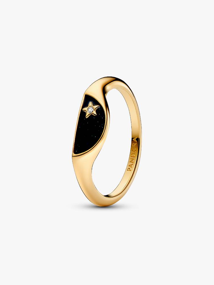 Bague Chevalière en Résine Façon Émail Coupée en Deux Doré