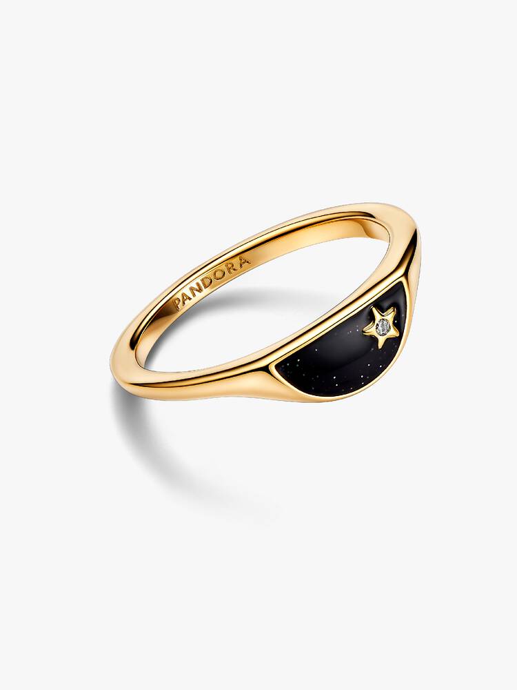 Bague Chevalière en Résine Façon Émail Coupée en Deux Doré – vue 3
