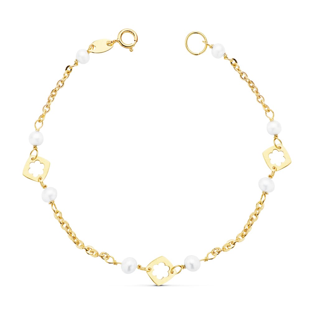 ガールズ パール ブレスレット 18K イエロー ゴールド 35 mm 155 Cm